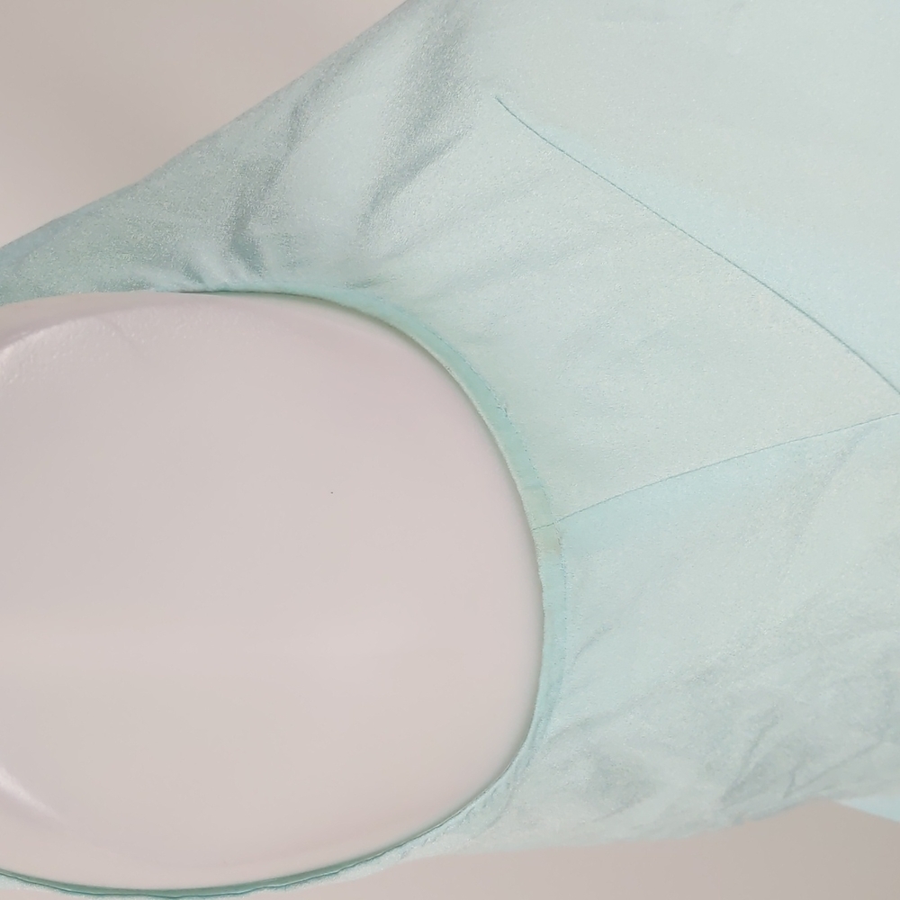 Cue Women's Top Size 6 Mint Green Sleeveless Round Neck Keyhole Button Gathered - Picture 12 of 16